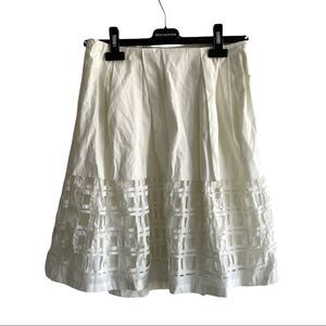 CLUB MONACO Cotton Pleated Mini Skirt Square Cut Out Ivory 0